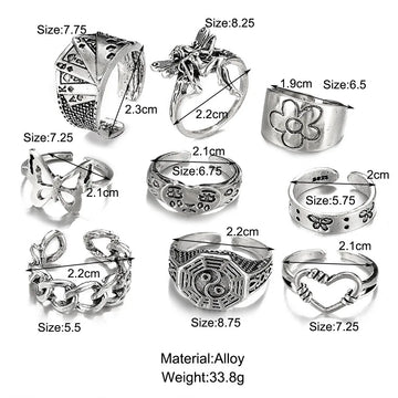 DAIIIBABYYY  -  Vintage Silver Color Poker Angel Wings Finger Rings for Women Punk Heart Butterfly Boho Knuckle Ring Sets Trend Jewelry